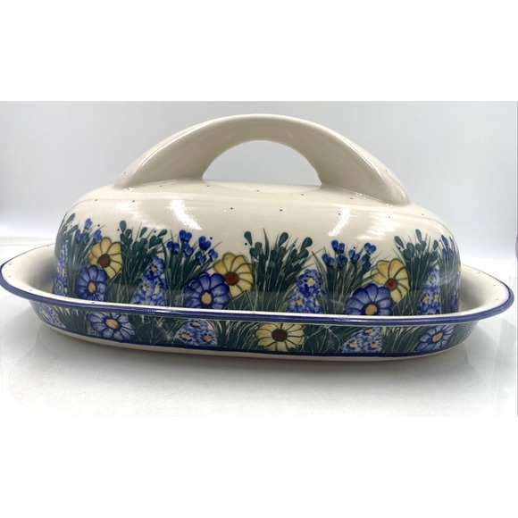 VTG Polish Pottery Baker Roasting Pan WR UNIKAT Boleslawiec Wildflower Covered